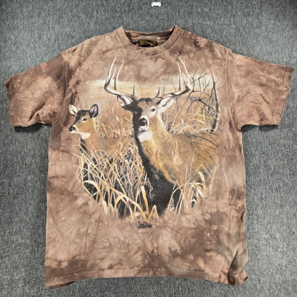 Vintage The Mountain Deer T-Shirt Mens Large Brown Buck Graphic Tie Dye 90s
